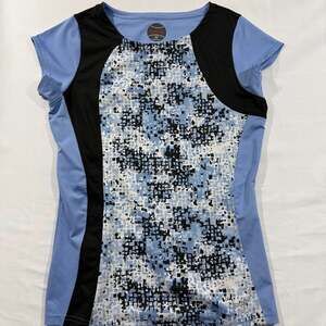 Bolle Women's Short Sleeve Athletic Performance Crew Neck Shirt Blue Pixel Print